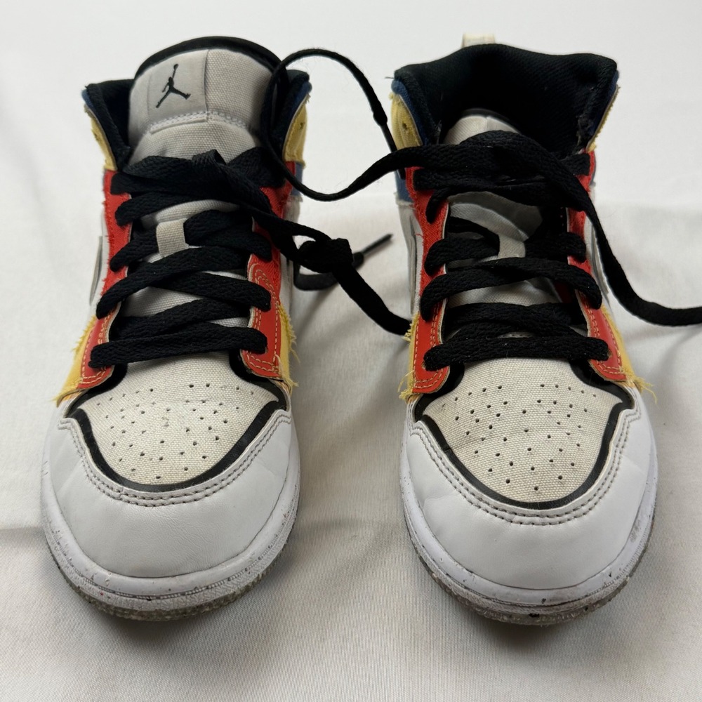 Jordan Air Jordan 1 Mid‎ SE DIY Kids 2.5Y White Red Yellow Blue DV1318-100